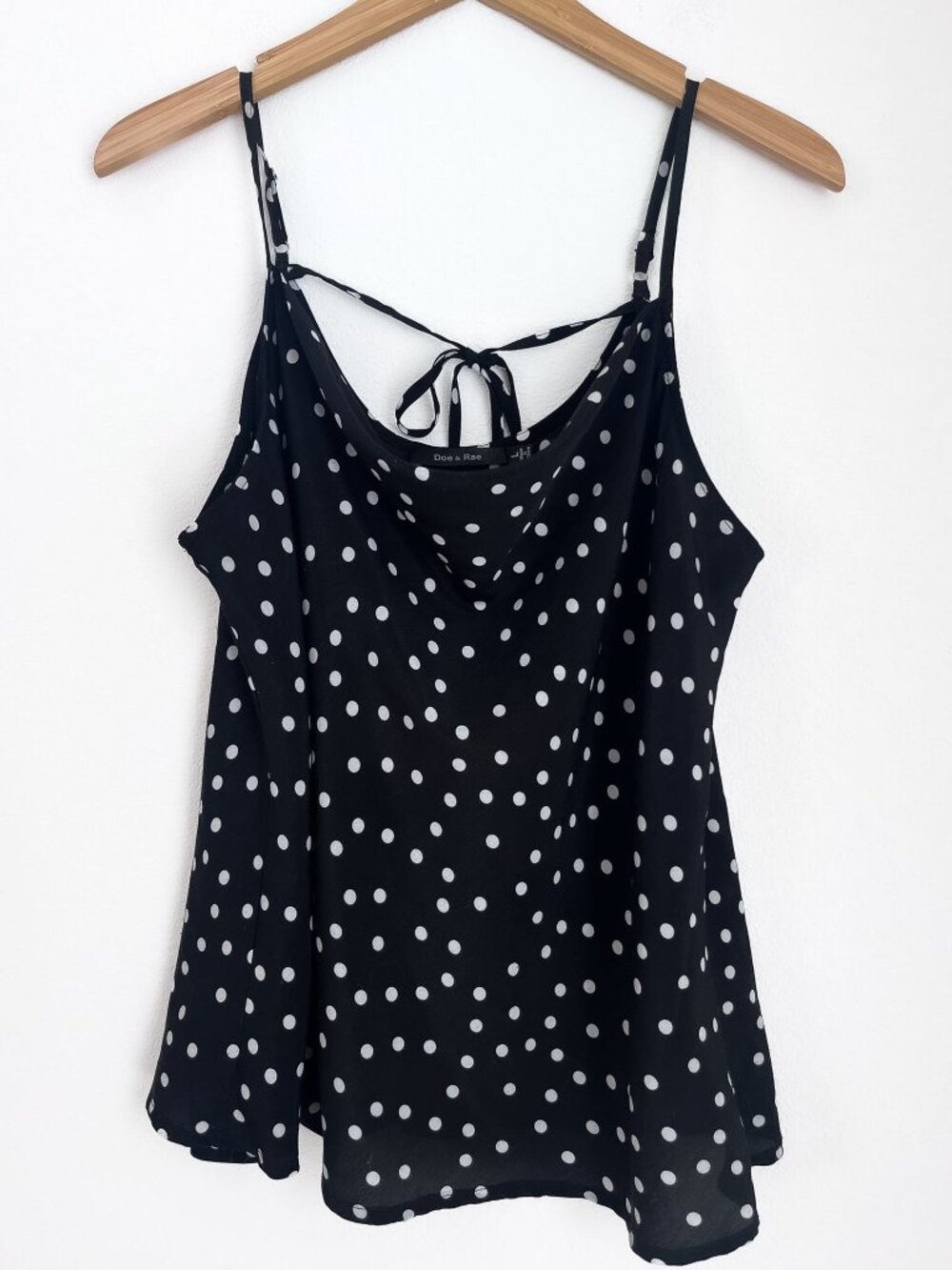Doe & Rae Black White Polka Dot Strappy Tie Back Cami Large